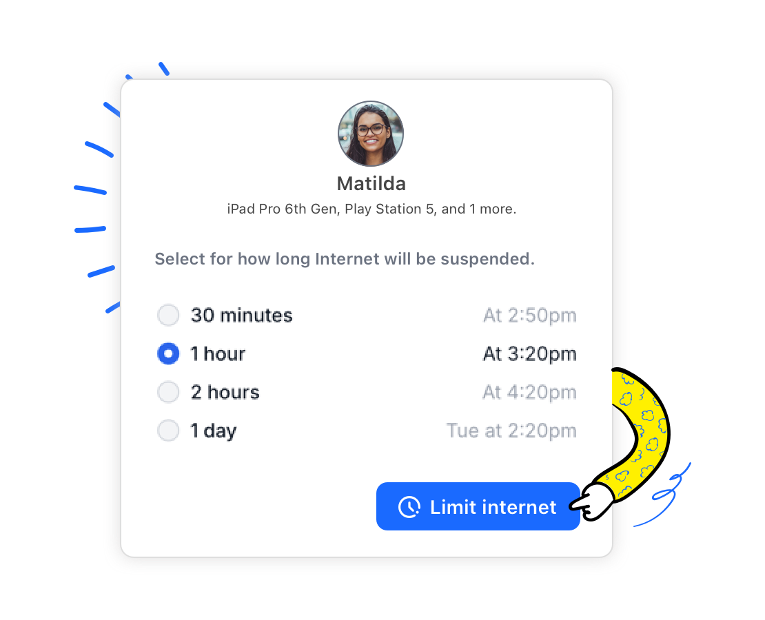 Design of an interface of an app allowing network control and Internet time scheduling