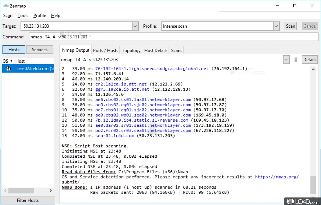 Nmap interface screenshot, a network ip scanner app