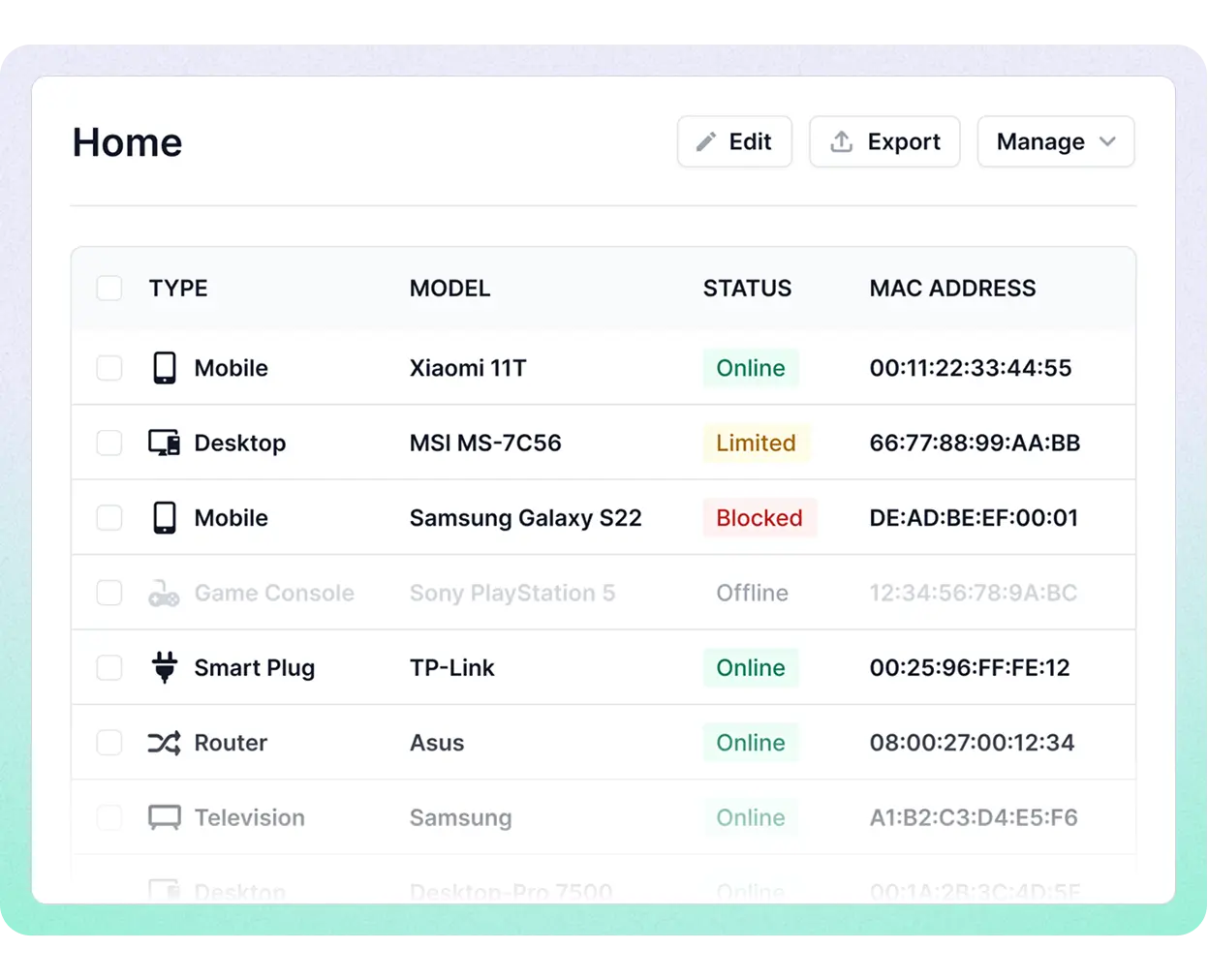 The Fing interface, a network ip scanner app