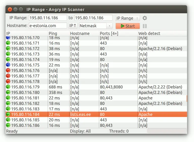 Screenshot of Angry Ip Scanner, a network scanner app