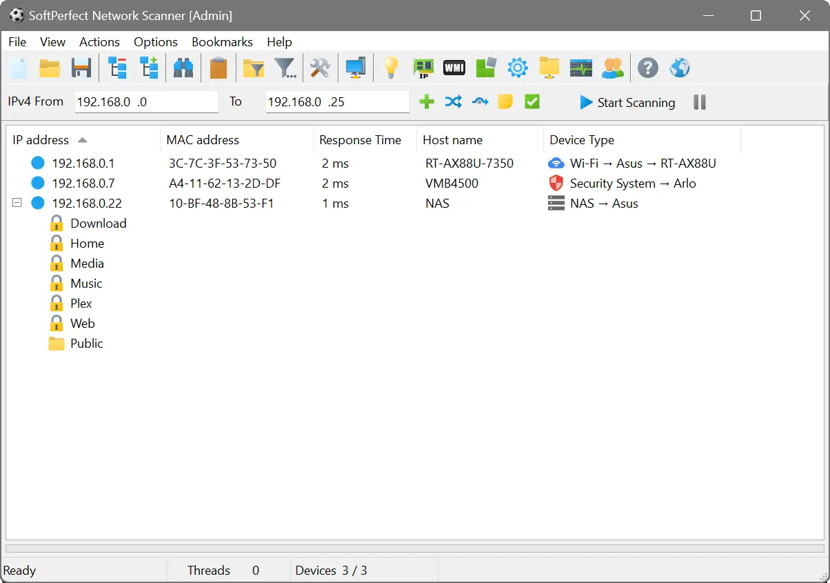Screenshot of the main home of SoftPerfect Network Scanner